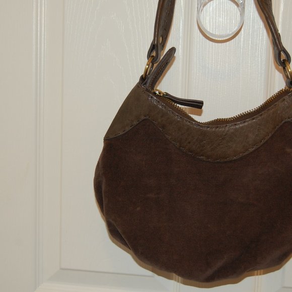 David & Scotti Brown Leather & Soft Material Small Purse W/ Embroidery& Beads - Picture 11 of 16